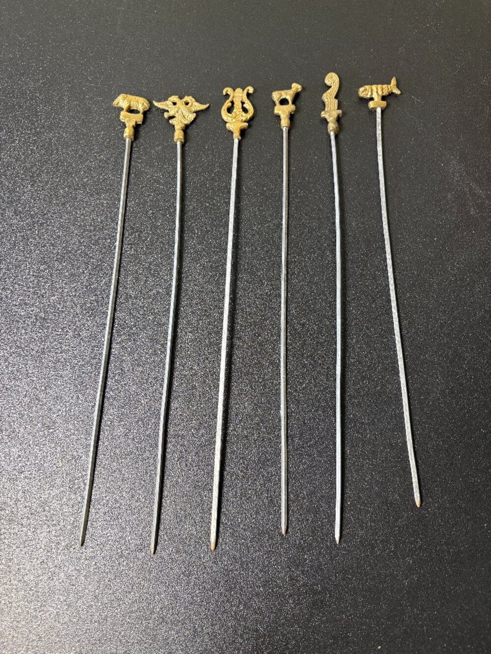 Set of 6 Turkish Brass & Steel Kabob Skewers Vintage